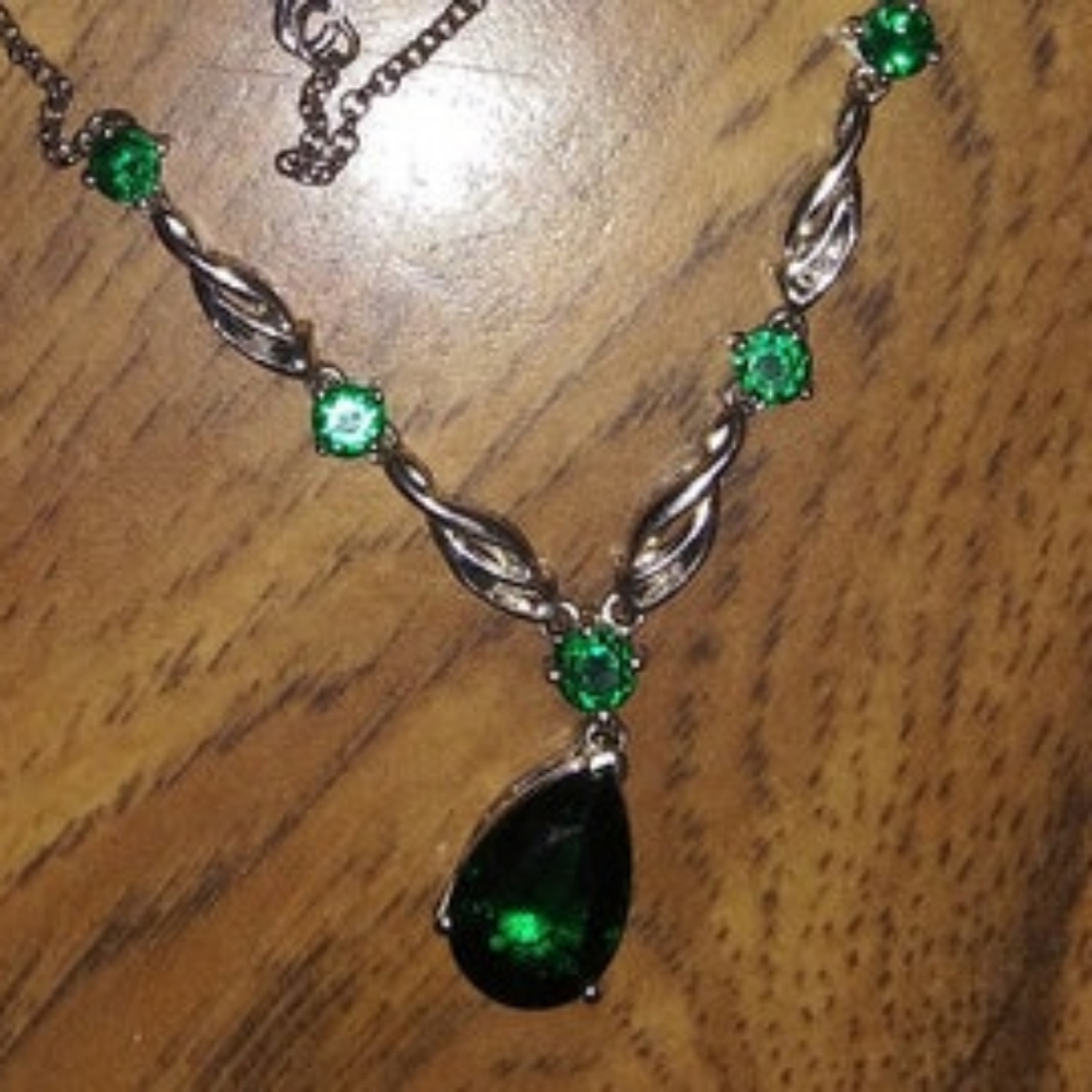 Lab Created Emerald sterling silver necklace